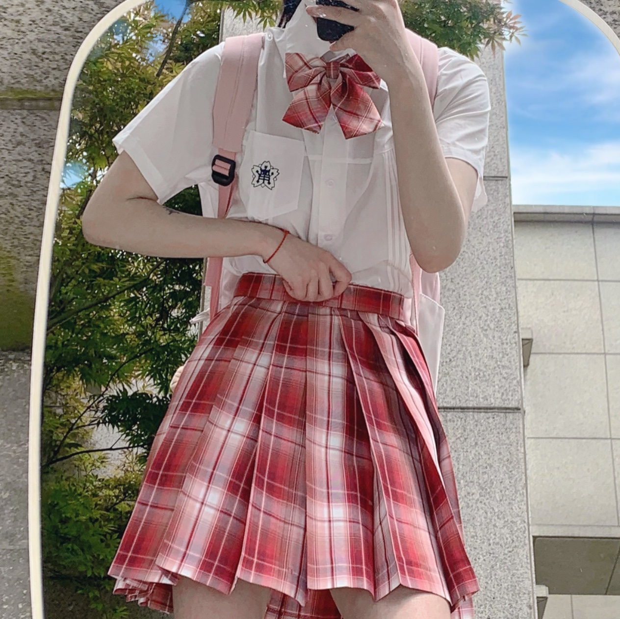 实拍现货草莓可爱多格裙小岚中jk套装学生装学院风