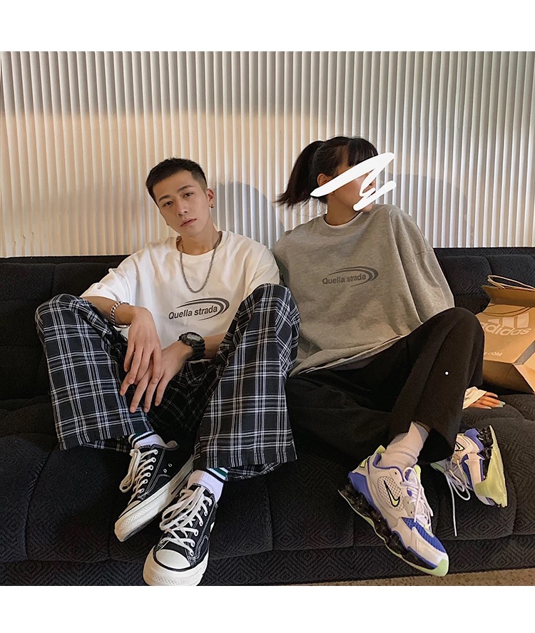 100%纯棉短袖男夏季宽松ins潮港风印花圆领半袖休闲情