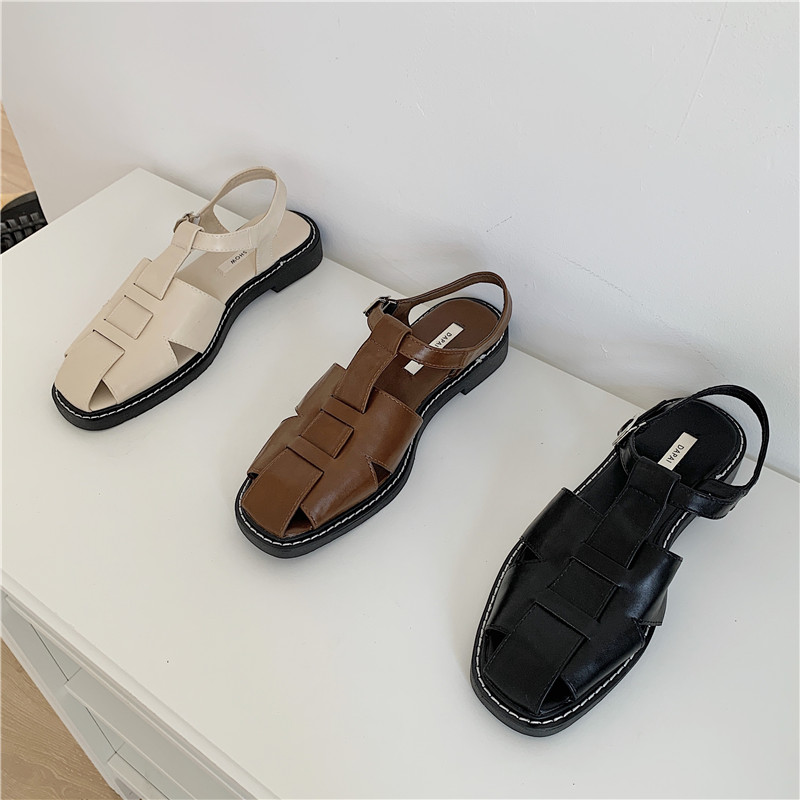 夏季新品 韩国定制罗马凉鞋 橡胶软底 简约ins编织休闲包头凉鞋