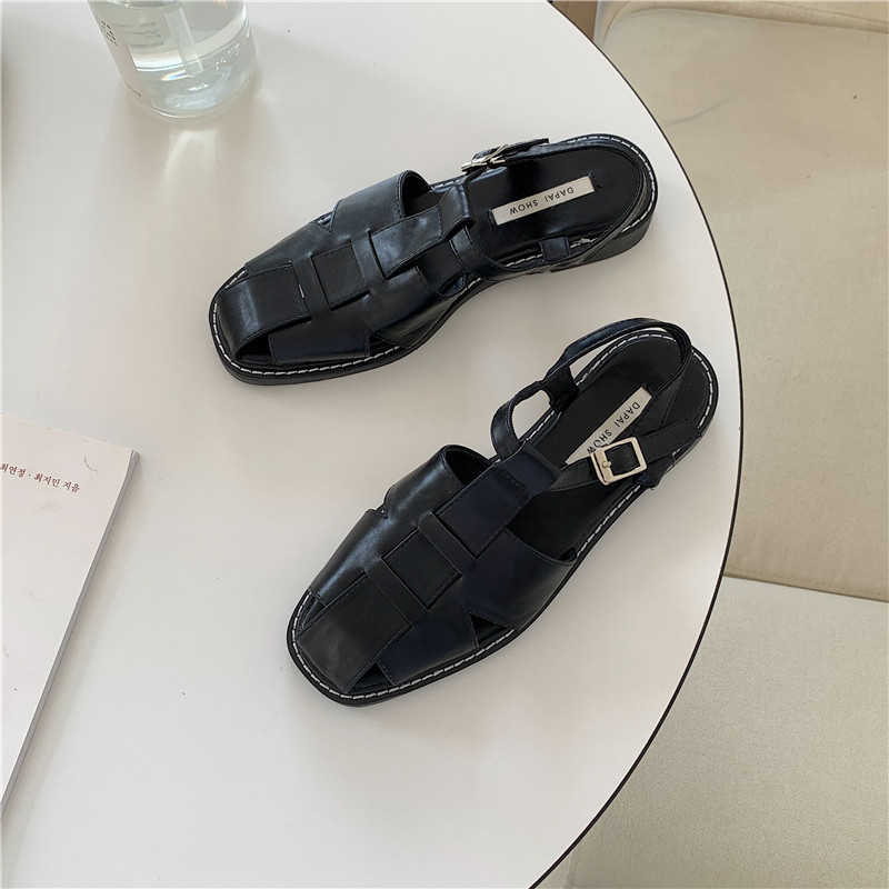 夏季新品 韩国定制罗马凉鞋 橡胶软底 简约ins编织休闲包头凉鞋