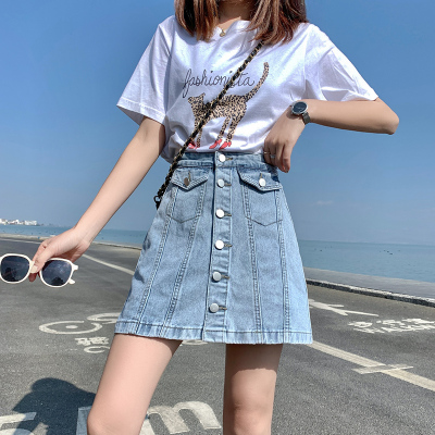 牛仔短裙女早春高腰半身裙显瘦a字裙夏季韩版新款复古包臀裙子潮