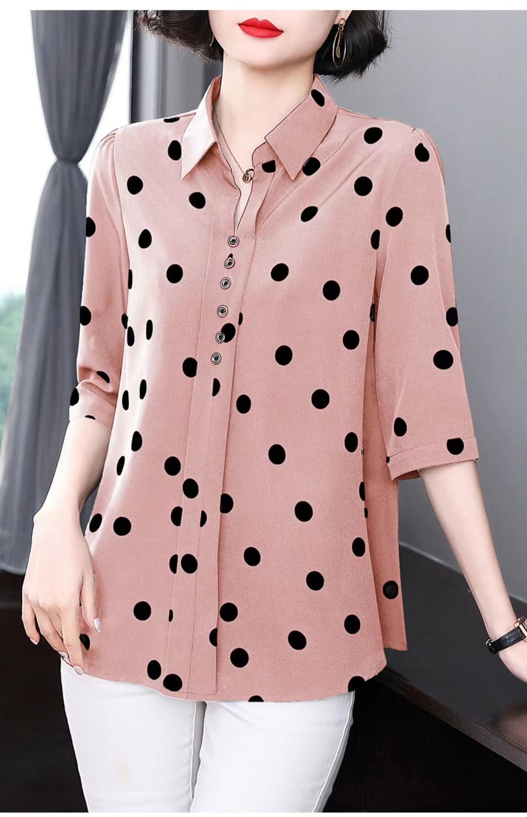 上新热款波点气质衬衣气质休闲修身衬衣