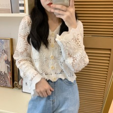 批发新款时尚气质刺绣蕾丝镂空长袖开衫<b class='q'>外套</b>女装洋气短款上衣