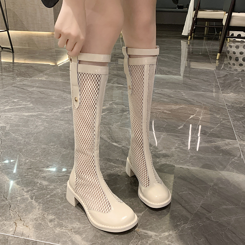 镂空长靴高筒网纱凉靴女夏季长筒靴薄款骑士靴显瘦透气粗高跟网靴