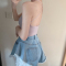 大码蕾丝牛仔短裤女2021年新款夏装胖妹妹mm高腰荷叶边宽松伞形裤轮播图2