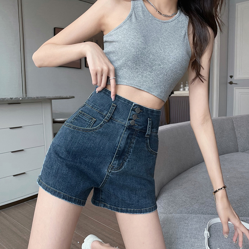 实拍超高腰高弹牛仔短裤女2021新款夏季潮ins网红显瘦宽松a字