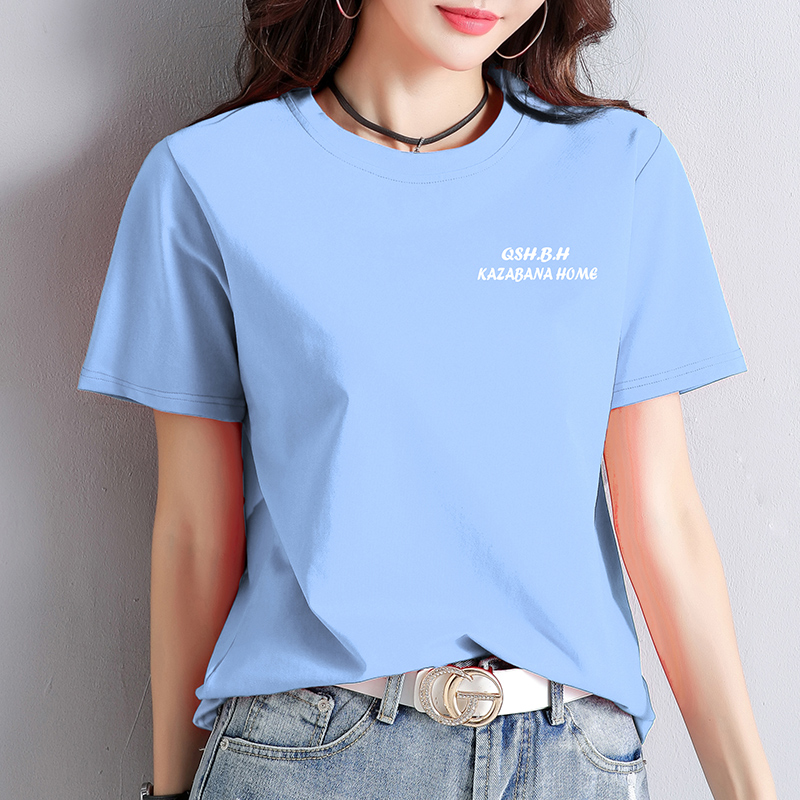 40针95棉优质纯棉面料时尚简约字母印花宽松款式短袖t恤女打底衫