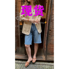 HEYGIRL黑哥 韩版蓝色牛仔短裤女夏薄款2021高腰显瘦a字直筒中裤