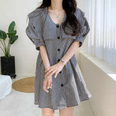 批发chic 韩国夏季甜美时尚减龄设计感海军领单排扣<b class='q'>娃娃</b>衫衬衣<b class='q'>连衣裙</b>