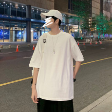 批发100%纯棉<b class='q'>嘻哈</b>个性笑脸字母印花韩版宽松学生短袖T恤男女潮