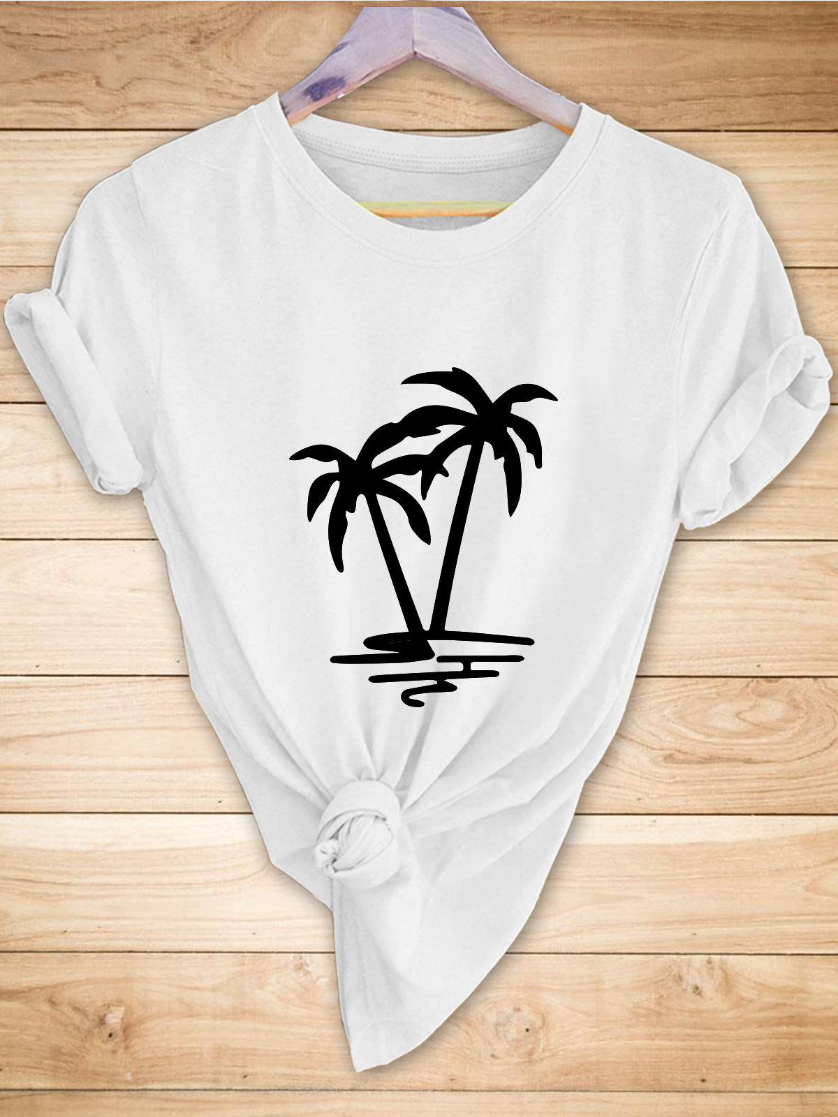 欧美跨境亚马逊 速卖通 创意椰树风景印花休闲短袖t恤女