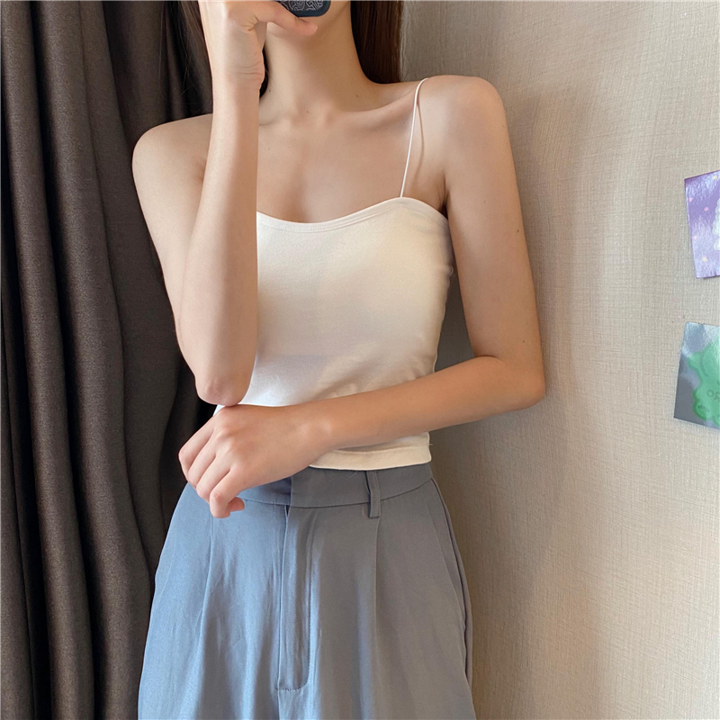 油画少女吊带抹胸式内搭一字领裹胸内衣带胸垫背心