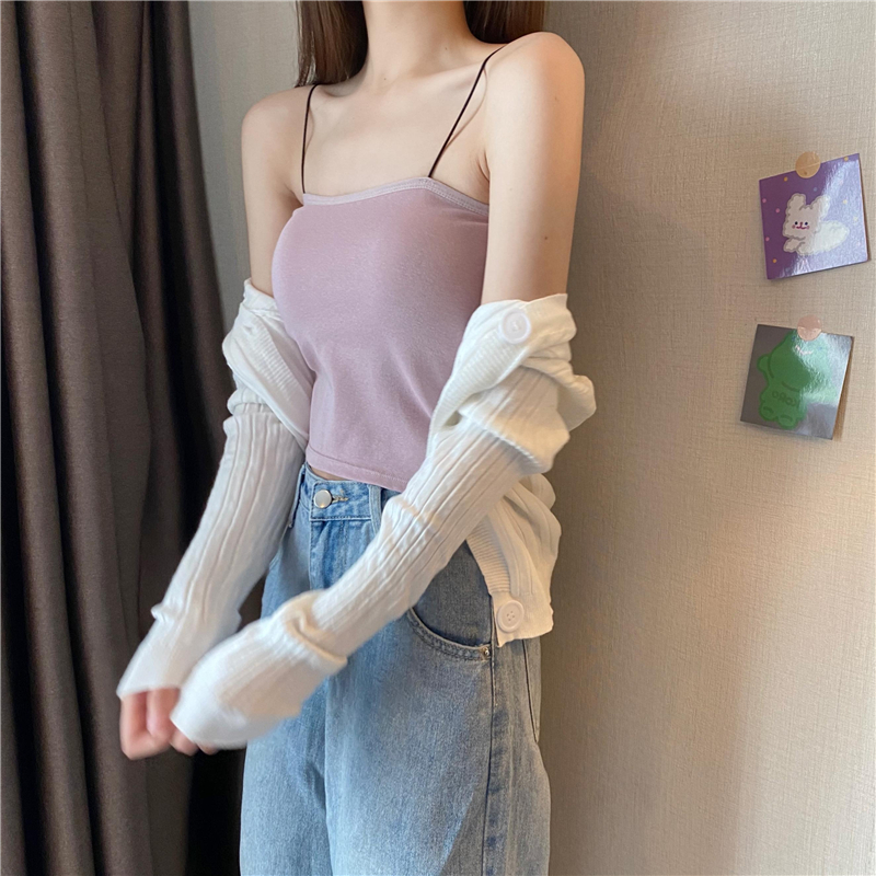 油画少女吊带抹胸式内搭一字领裹胸内衣带胸垫背心