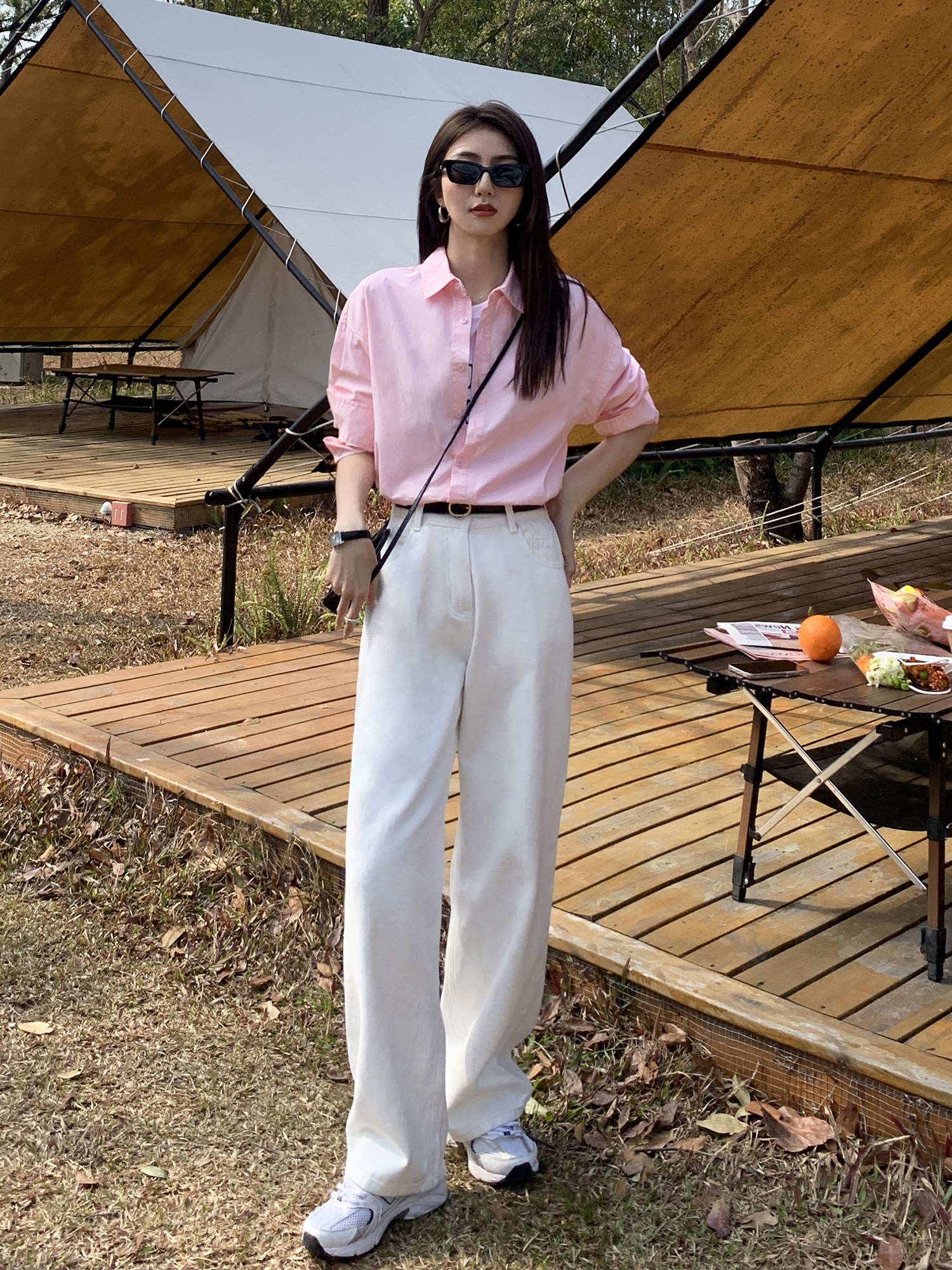 韩国2021春夏白色牛仔裤女网红高腰显瘦宽松长裤百搭阔腿裤拖地裤