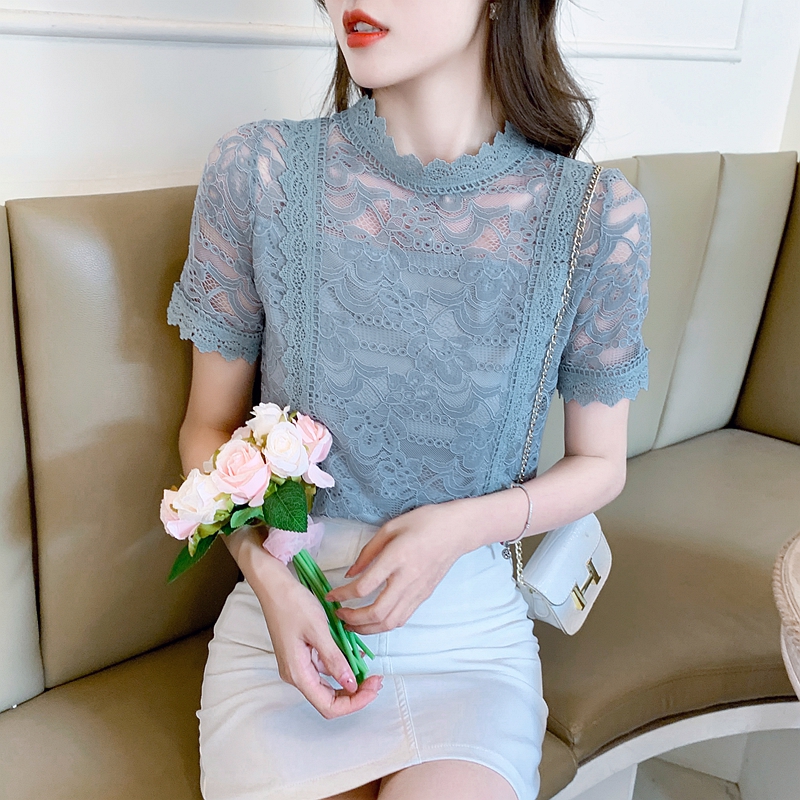 FA16116# 夏季新款时尚气质缕空蕾丝小衫女高档洋气雪纺上衣 服裝批發女裝批發服飾貨源