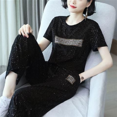 欧洲站阔腿裤套装女2021夏季韩版新款休闲时尚宽松两件套