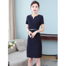 批发高端职业连衣裙夏季V领气质收腰显瘦<b class='q'>珠宝</b>店售楼部处工装工作服女
