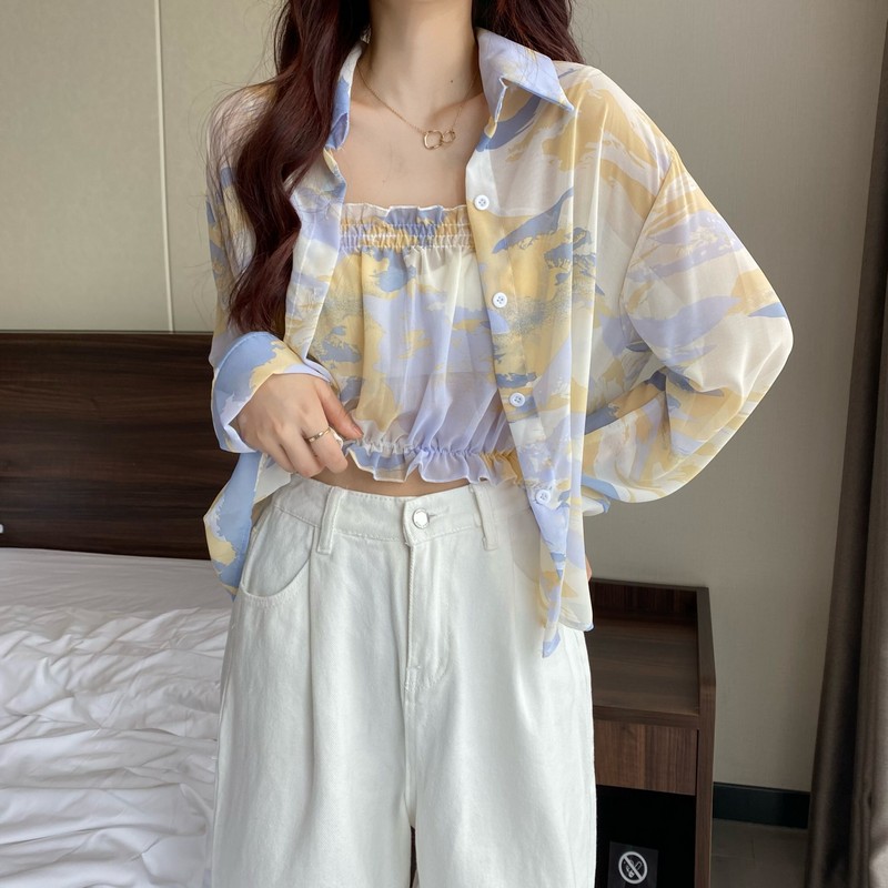 实价实拍 夏季韩版薄款沾染防晒空调宽松慵懒两件套衬衫