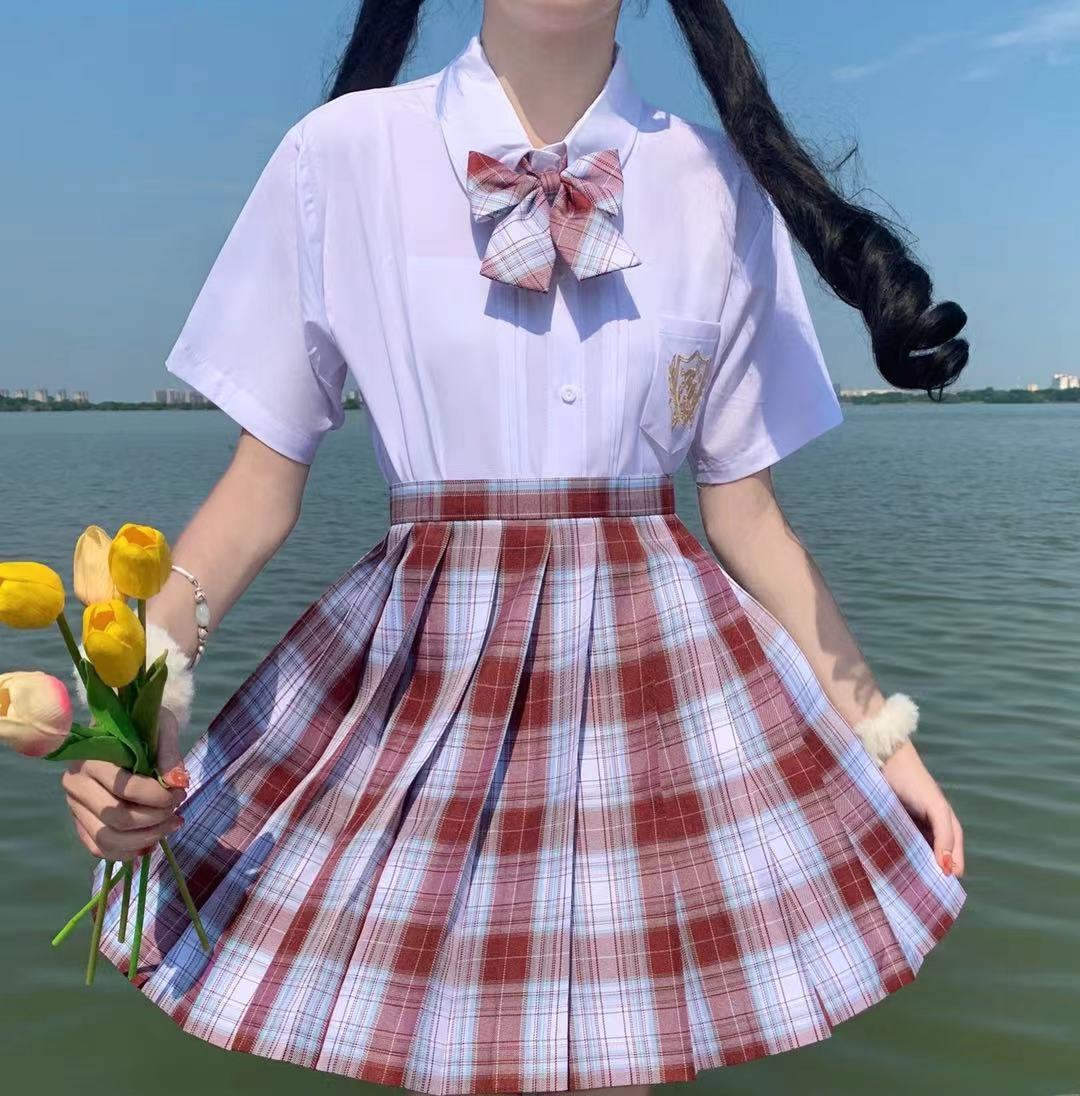 现货金鱼姬jk套装短袖刺绣风琴褶衬衣套装_小兔快跑xtkpa2153 - 货