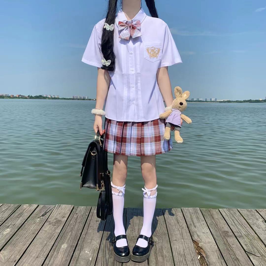 现货金鱼姬jk套装短袖刺绣风琴褶衬衣套装_小兔快跑xtkpa2153 - 货