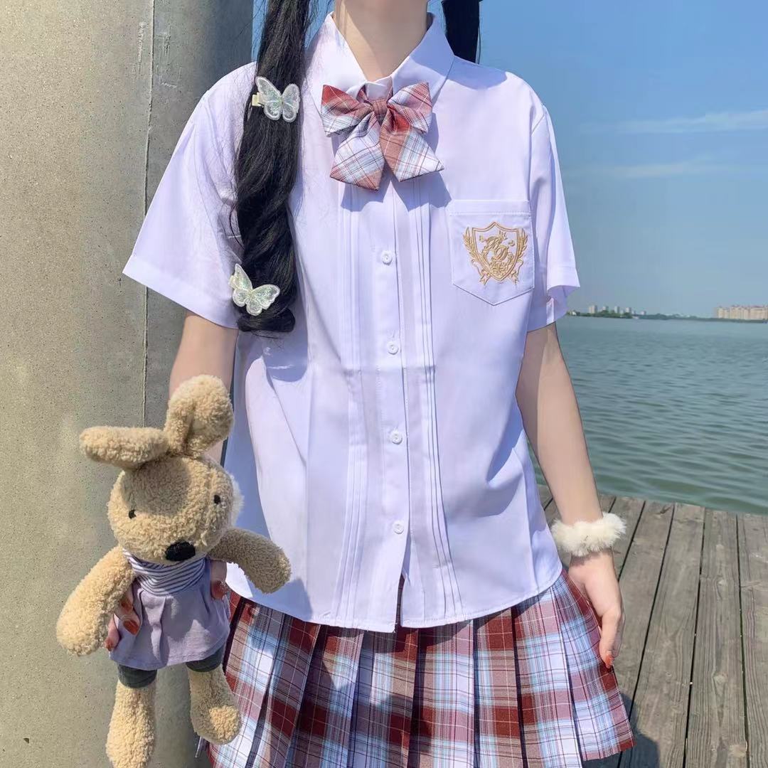 现货金鱼姬jk套装短袖刺绣风琴褶衬衣套装_小兔快跑xtkpa2153 - 货