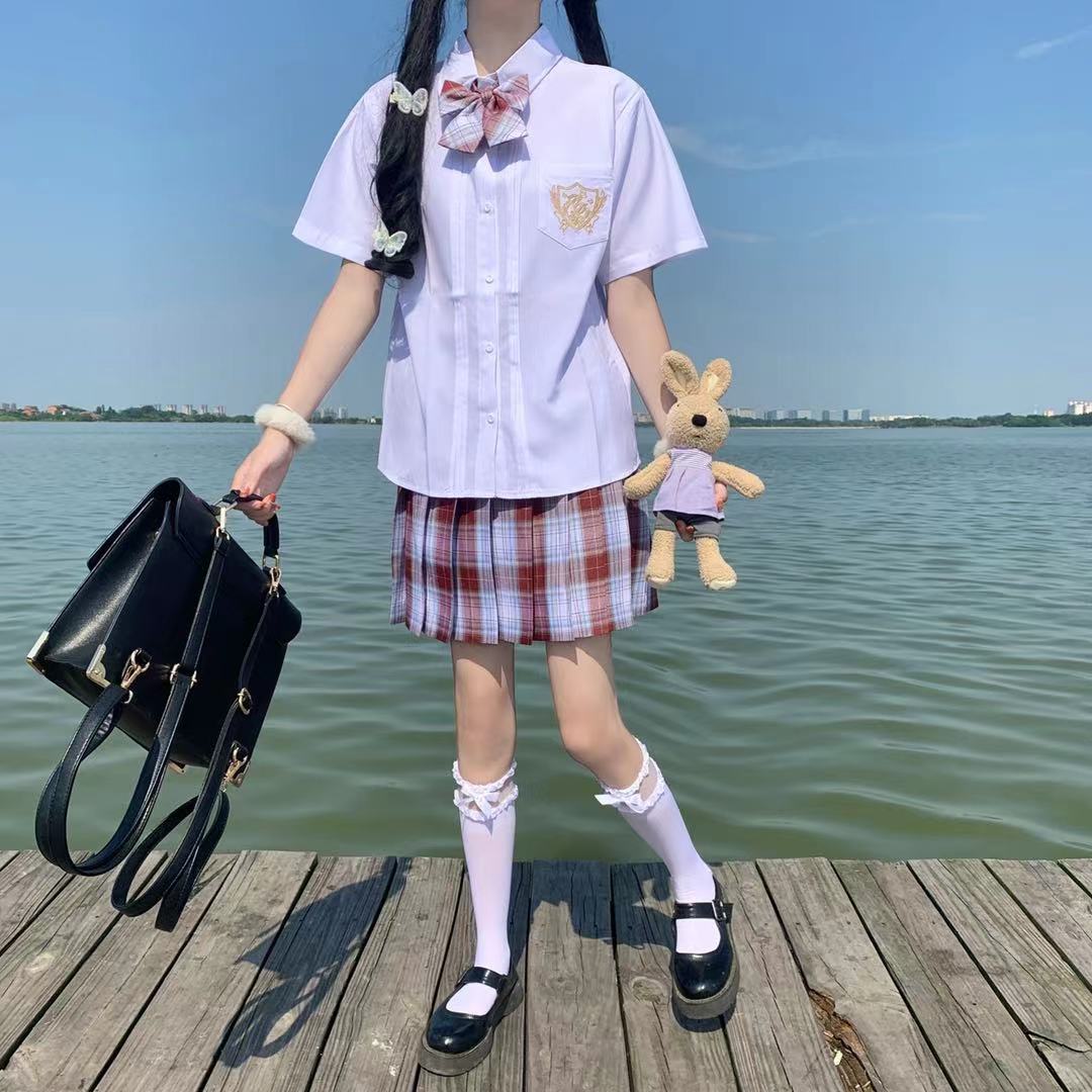 现货金鱼姬jk套装短袖刺绣风琴褶衬衣套装_小兔快跑xtkpa2153 - 货