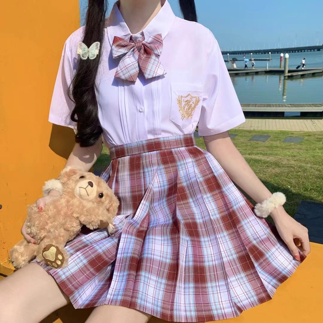 现货金鱼姬jk套装短袖刺绣风琴褶衬衣套装_小兔快跑xtkpa2153 - 货