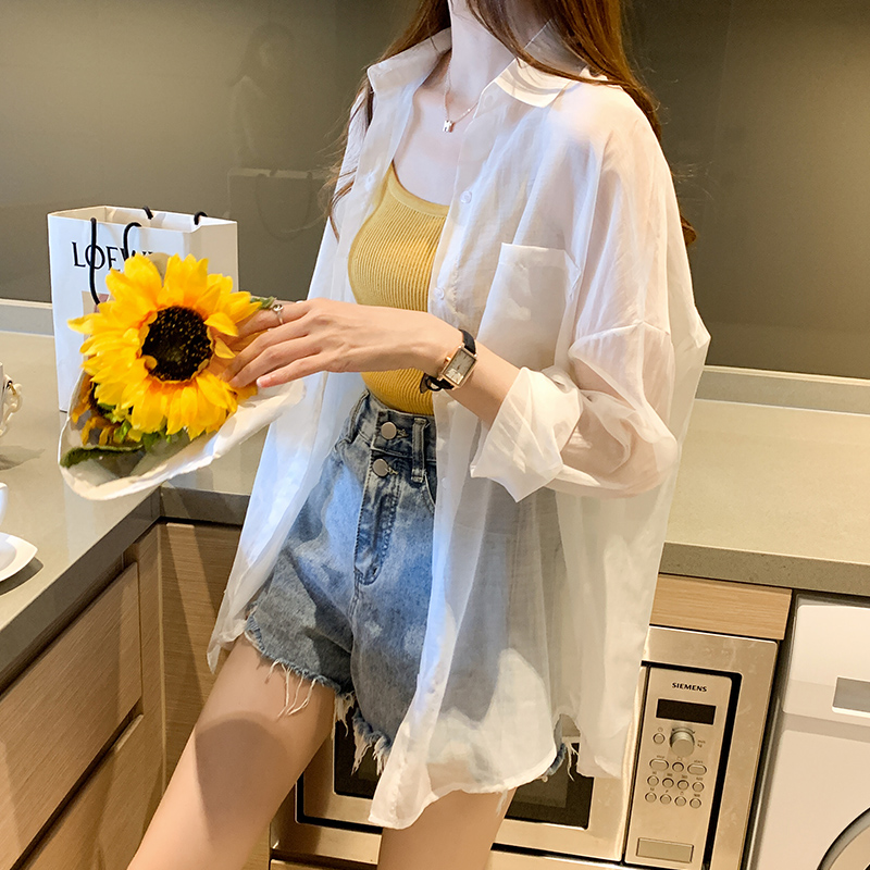 Summer new style versatile loose mid-length Tencel cardigan sun protection jacket for women
