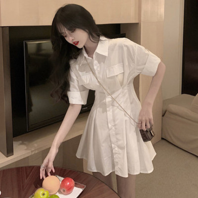 温柔风白色衬衫连衣裙女夏季新款设计感小众收腰显瘦气质初恋裙子