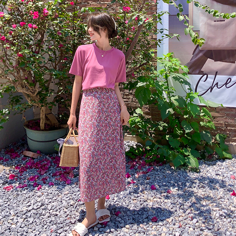 实拍现货好质量2021夏季新款 t恤 碎花半身裙温柔韩风气质套装女