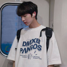 批发100%纯棉短袖T恤男五分袖宽松韩版港风日系<b class='q'>简约</b>文艺复古<b class='q'>欧美</b>ins风