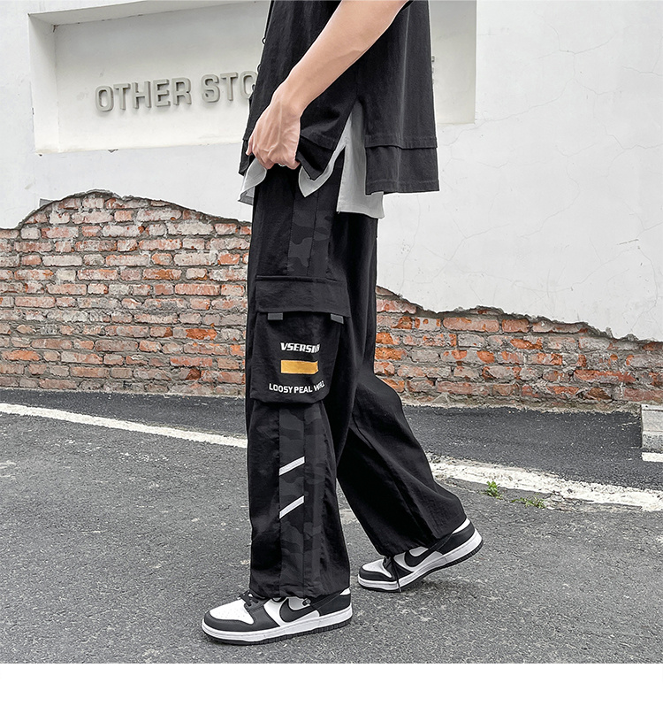 实拍潮牌工装男裤港风抽绳束脚直筒休闲裤bf百搭嘻哈宽松运动裤