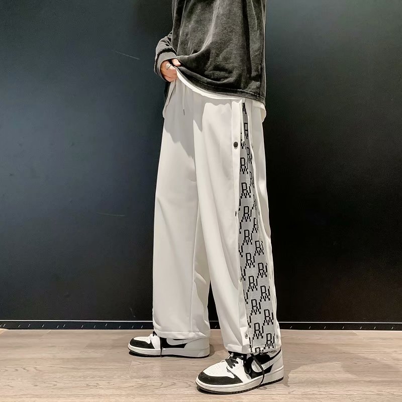 实拍男士排扣休闲裤子港风夏季高街ins潮牌运动裤韩版宽松束脚裤