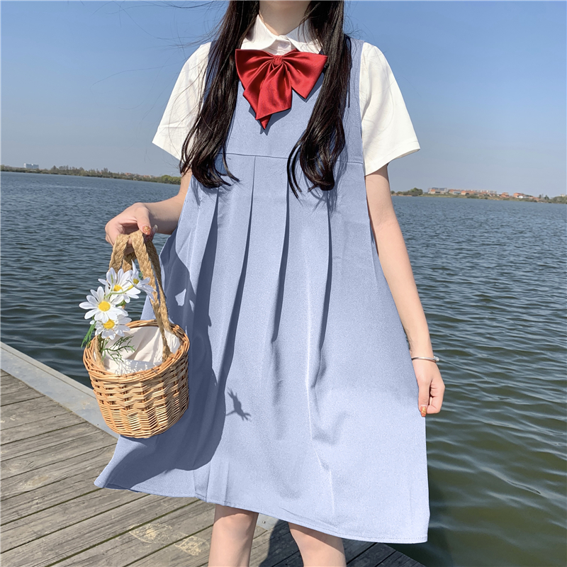 实拍国中生护奶裙卡奶裙原创正版jk制服百褶裙背心裙无袖连衣裙女