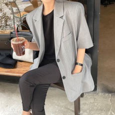 批发ins网红<b class='q'>夏</b>季薄款网红时尚气质中长款休闲短袖西装外套