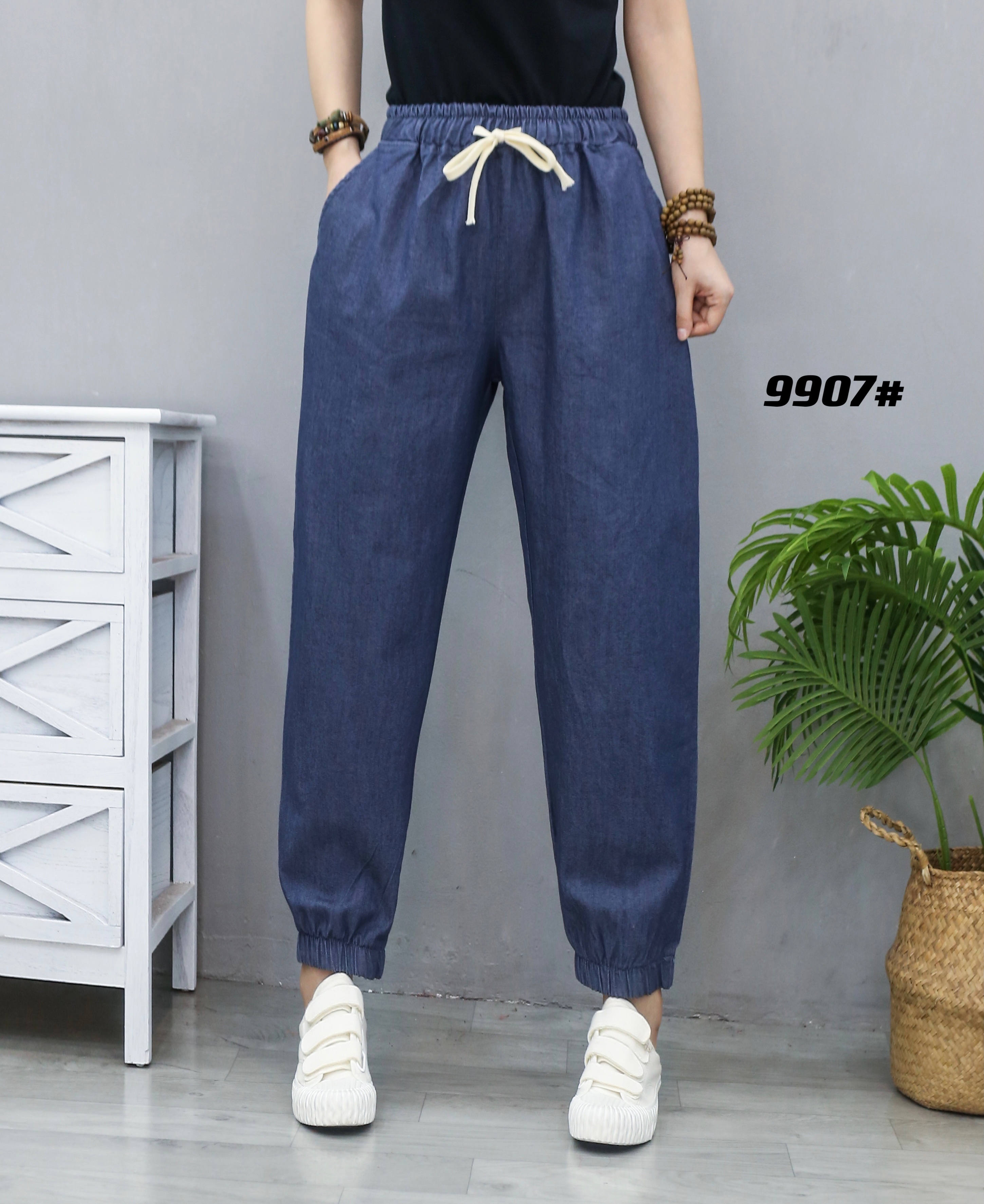 2021秋季新款水洗棉休闲大码哈伦裤女宽松百搭灯笼裤高腰显瘦九分