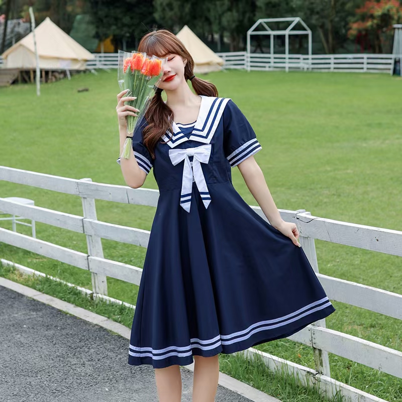 女夏学生连衣裙夏季海军风jk裙子高中初中生学院海军领水手服少女