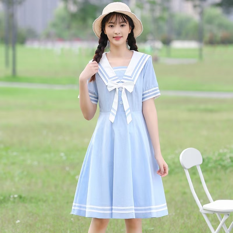 女夏学生连衣裙夏季海军风jk裙子高中初中生学院海军领水手服少女