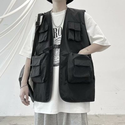 2021男款外套马甲纯棉单件上衣马甲韩版潮实拍工装多口袋