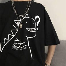 批发100%纯棉五分袖短袖男宽松韩版简约卡通日系<b class='q'>小清新</b>原宿风夏季新款