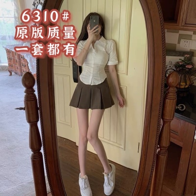 胖MM法式设计感T恤衬衫夏季2021年大码甜辣性感显瘦百褶裙套装女
