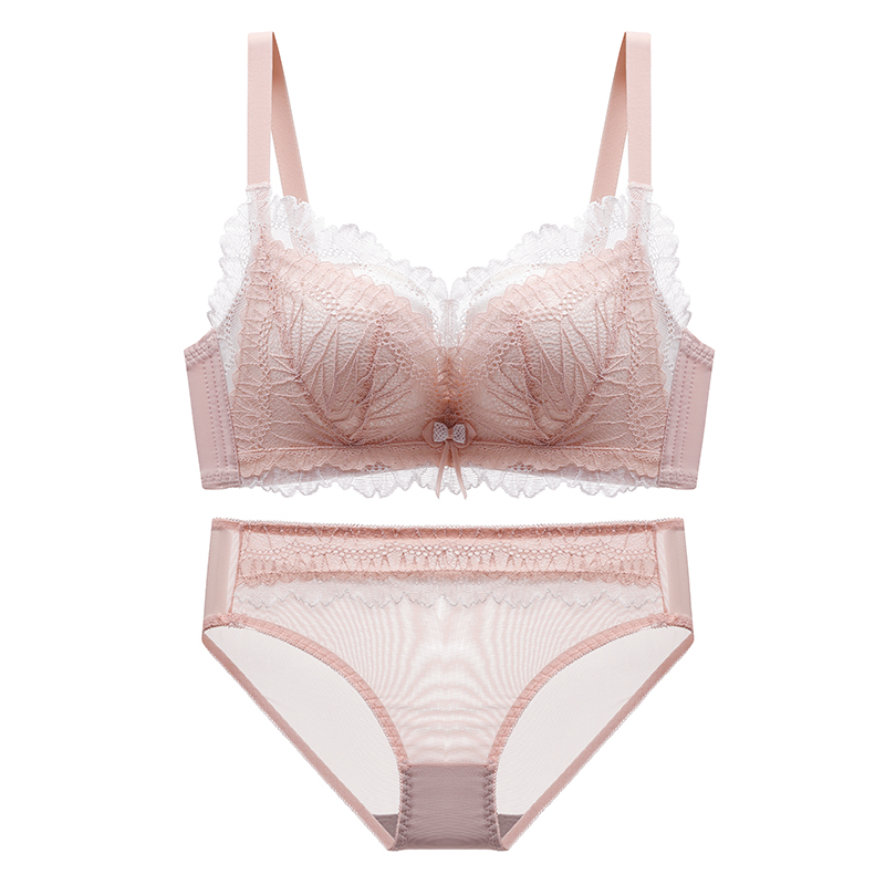 蕾丝性感乳胶棉无钢圈文胸罩少女侧收聚拢内衣套装