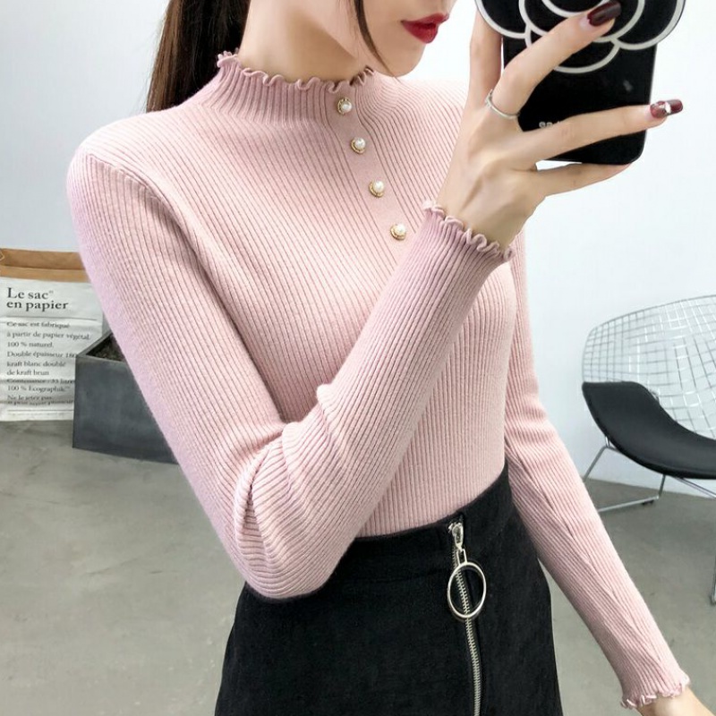 半高领毛衣女2021早春新款韩版修身显瘦内搭套头针织打底毛线衣服