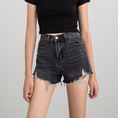 2021夏季新款毛边破洞牛仔短裤女高腰大码胖mm显瘦阔腿a字热裤潮