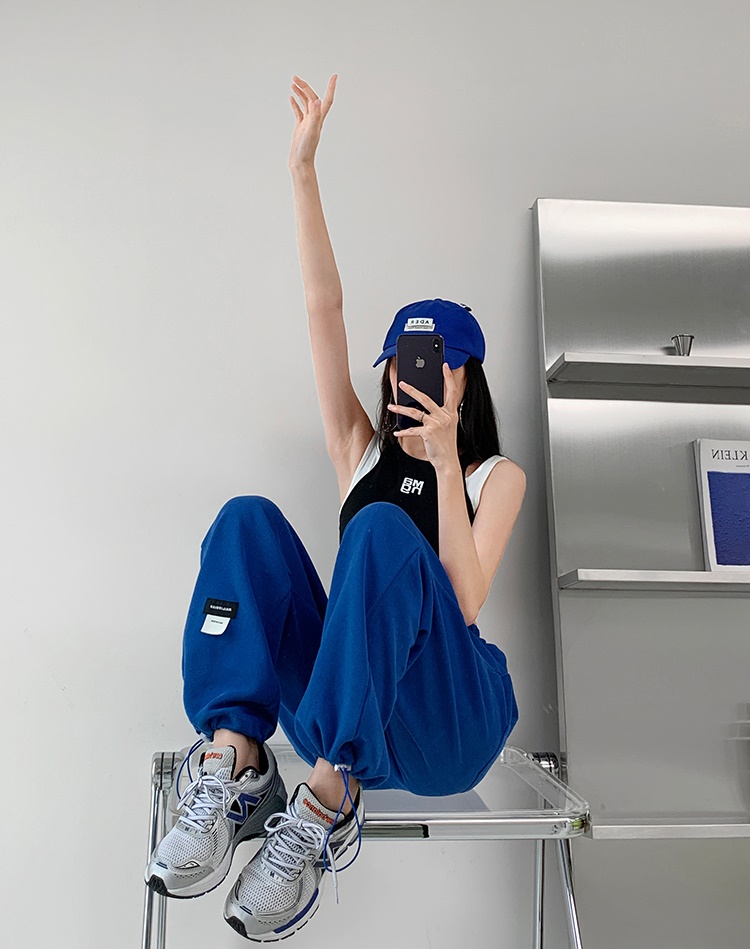 米妮 官图高腰运动裤女百搭抽绳束脚裤宽松显瘦卫裤ins潮