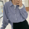 条纹衬衫女2021春装新款设计感小众上衣大码胖mm显瘦长袖衬衣外套轮播图4