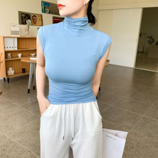 实拍#实价堆堆高领打底衫女内搭洋气短款紧身上衣秋冬女装无袖t恤