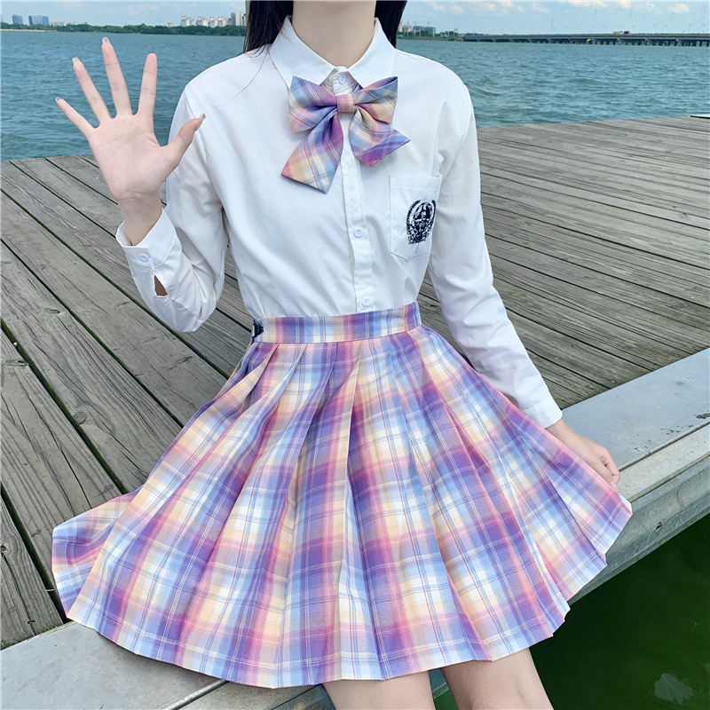 实拍彩虹银线jk原创正版jk格裙带银线学生短裙店庆版套装