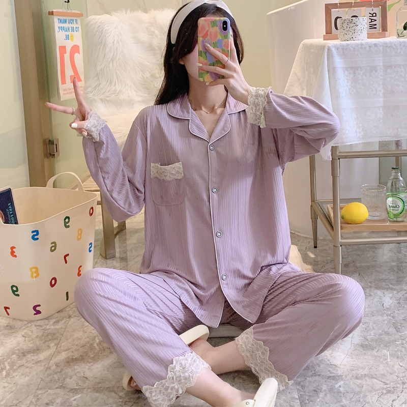 果子狸 秋季新款睡衣女韩版蕾丝花边甜美公主风家居服套装