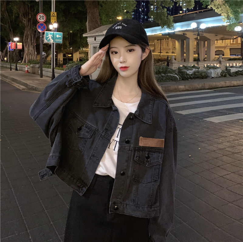 Actual shot-large size 200 pounds fat sister mm denim short jacket women's loose Korean style spring and autumn new top